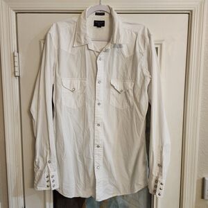 American Eagle White Extreme Slim Fit Large Tall LT Pearl Snap Western Shirt